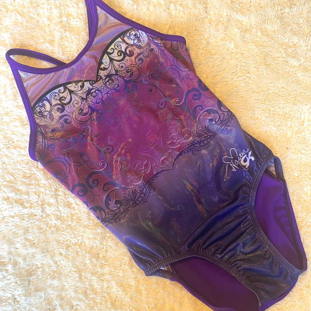 Purple Ombre Foil Nastia GK gymnastics leotard rare sz AS